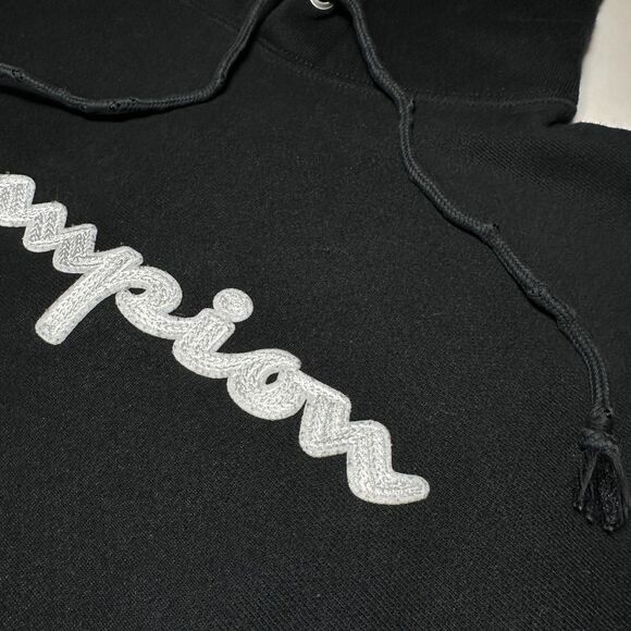 VTG Champion Premium Reverse Weave Hoodie Large Black Heavyweight Streetwear - Picture 6 of 10